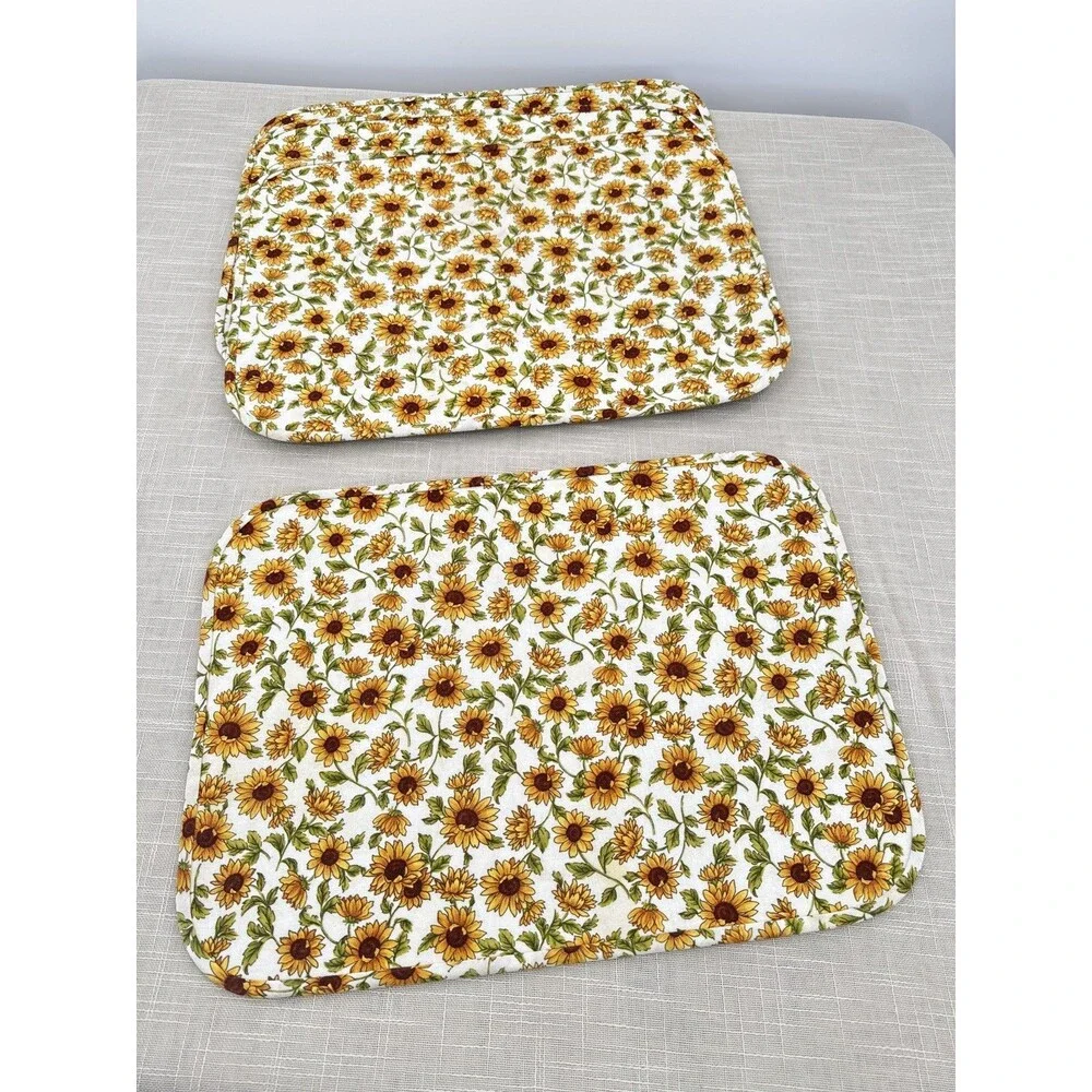 Vintage Sunflower Quilted Fabric Placemats Set of 4 Cottagecore Table Decor